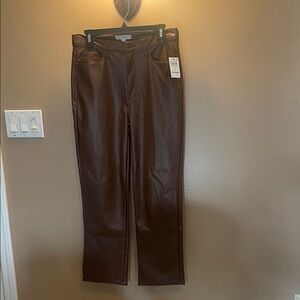 Chic Brown Leather Women's Boot Cut Pants